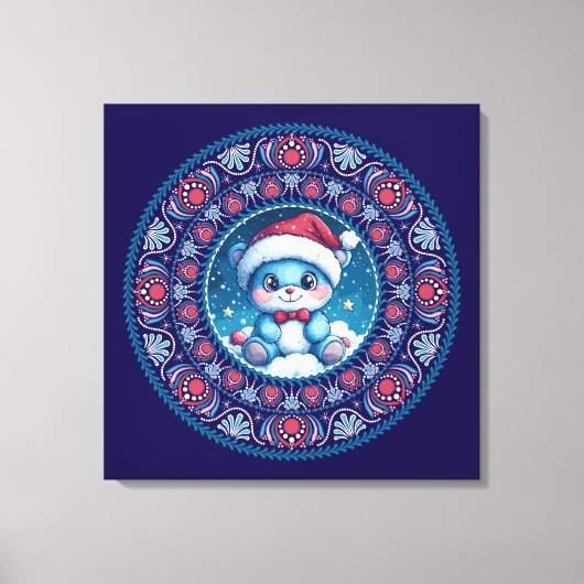Niedlich Blue Christmas Kawaii Bear Dot Mandala Le Leinwanddruck (Vorderseite)