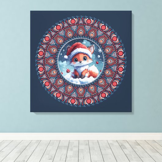 Niedlich Blue Christmas Kawaii Fox Dot Mandala Lei Leinwanddruck (Insitu (Holzboden))