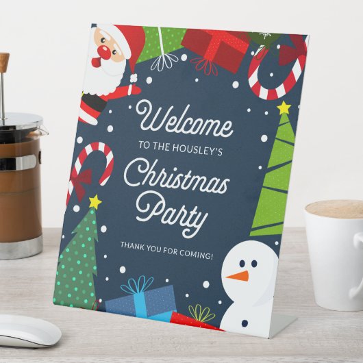 Niedlich Blue Christmas Party Santa & Snowman Sockelschild (In Situ)