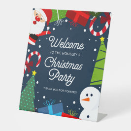 Niedlich Blue Christmas Party Santa & Snowman Sockelschild