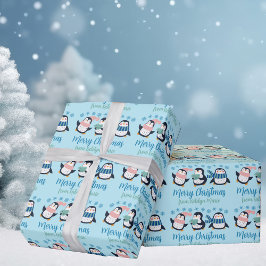 Niedlich Blue Christmas Penguin Snowflake Personal Geschenkpapier