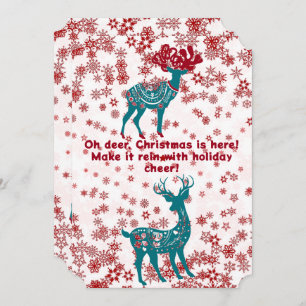 Niedlich Blue Christmas Rentiers Red Snowflakes Wh Feiertagskarte