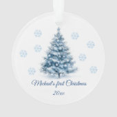 Niedlich Blue Christmas Tree Personalisiert Baby's Ornament (Rückseite)
