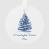 Niedlich Blue Christmas Tree Personalisiert Baby's Ornament (Vorderseite)