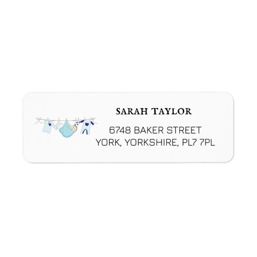 Niedlich Blue Clothesline Baby Dusche Rücksendeadr (Vorne)