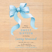 Niedlich Blue Coquette Bow 16 . Geburtstag Acryleinladungen (Vorderseite)
