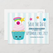 Niedlich Blue Cupcake Geburtstag Save the Date Postkarte (Vorne/Hinten)