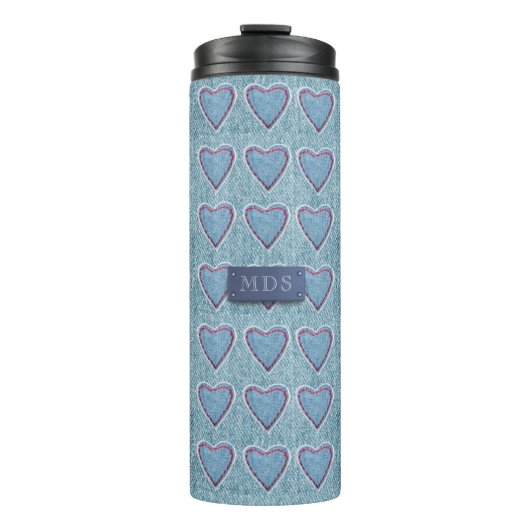 Niedlich Blue Denim Heart Patchwork Thermal Tumble Thermosbecher (Vorderseite)