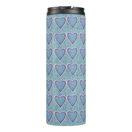 Niedlich Blue Denim Heart Patchwork Thermal Tumble Thermosbecher (Rückseite)