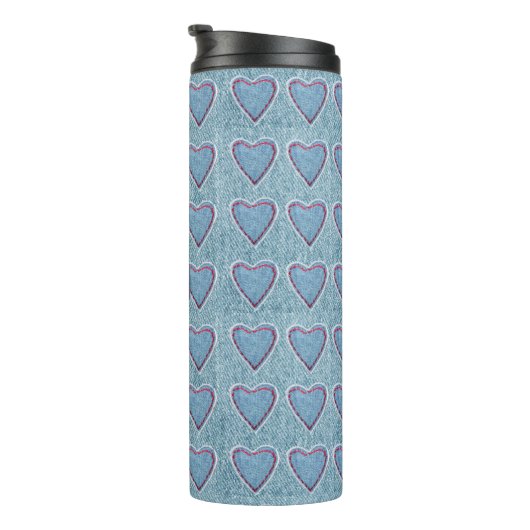 Niedlich Blue Denim Heart Patchwork Thermal Tumble Thermosbecher (Nach rechts gedreht)