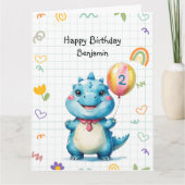 Niedlich Blue Dinosaur Balloon Geburtstagsparty Karte (Vorderseite)