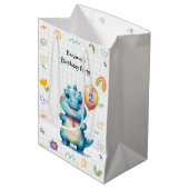 Niedlich Blue Dinosaur Balloon Geburtstagsparty Mittlere Geschenktüte (Vorderseite Schrägansicht)