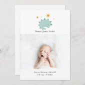 Niedlich Blue Dinosaur Boy Baby Foto Birth Ankündigung (Vorne/Hinten)