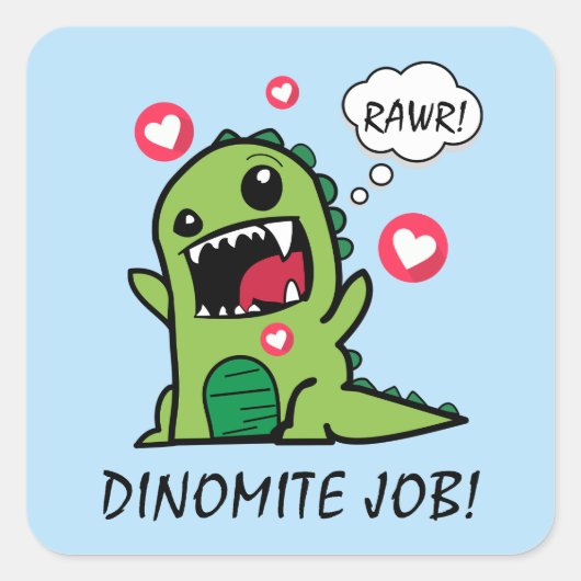 Niedlich Blue Dinosaur Dino Mite Job School Quadratischer Aufkleber (Vorderseite)