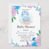 Niedlich Blue Dinosaur Floral Teacup Boy Baby Dusc Einladung (Vorderseite)