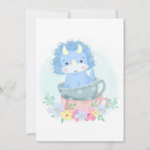 Niedlich Blue Dinosaur Floral Teacup Boy Baby Dusc Einladung (Rückseite)