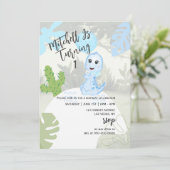 Niedlich Blue Dinosaurier Ballon Erster Geburtstag Einladung (Stehend Vorderseite)