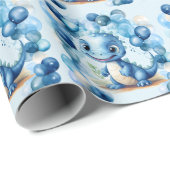 Niedlich Blue Dinosaurier Balloons Boy Baby Dusche Geschenkpapier (Rolleneckpunkt)
