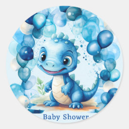 Niedlich Blue Dinosaurier Balloons Boy Baby Dusche Runder Aufkleber