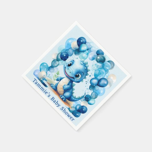 Niedlich Blue Dinosaurier Balloons Boy Baby Dusche Serviette (Ecke)