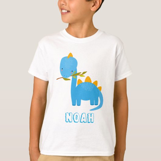 Niedlich Blue Dinosaurier Individuelle Name Boys T T-Shirt (Vorderseite)