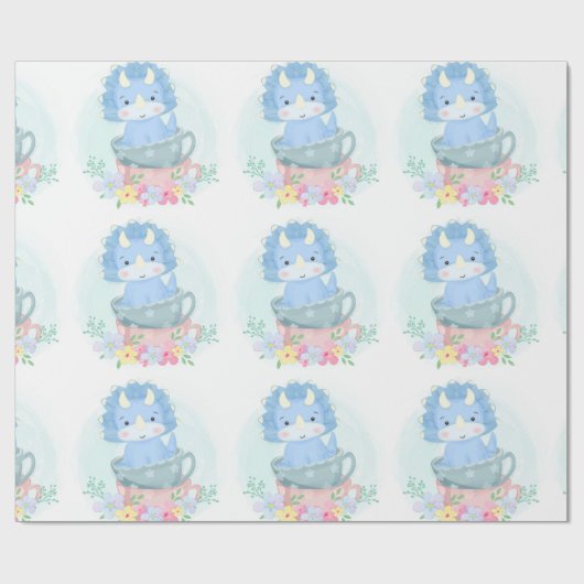 Niedlich Blue Dinosaurier Inside Teacups Kinderdus Geschenkpapier (Flach)
