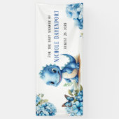 Niedlich Blue Dinosaurier mit Florals Boy Baby Dus Banner (Vertikal)