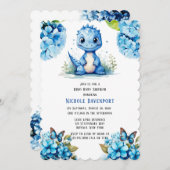 Niedlich Blue Dinosaurier mit Florals Boy Baby Dus Einladung (Vorne/Hinten)