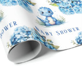 Niedlich Blue Dinosaurier mit Florals Boy Baby Dus Geschenkpapier (Rolleneckpunkt)