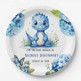 Niedlich Blue Dinosaurier mit Florals Boy Baby Dus Pappteller