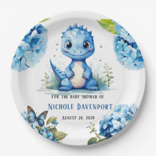 Niedlich Blue Dinosaurier mit Florals Boy Baby Dus Pappteller