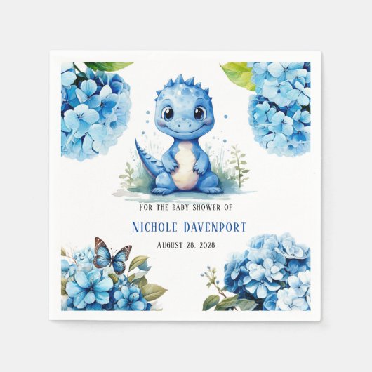 Niedlich Blue Dinosaurier mit Florals Boy Baby Dus Serviette (Vorderseite)
