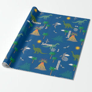 Niedlich Blue Dinosaurier Muster Wildlife Pflanze  Geschenkpapier