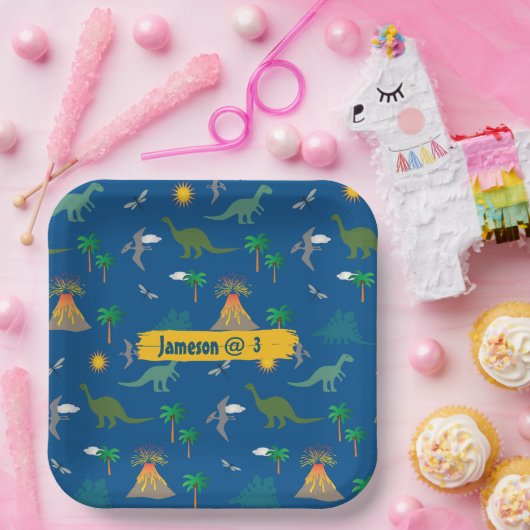 Niedlich Blue Dinosaurier Muster Wildlife Pflanze Pappteller (Party)