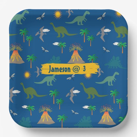 Niedlich Blue Dinosaurier Muster Wildlife Pflanze Pappteller (Vorderseite)