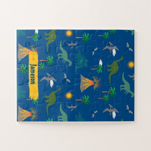 Niedlich Blue Dinosaurier Muster Wildlife Pflanze  Puzzle (Horizontal)