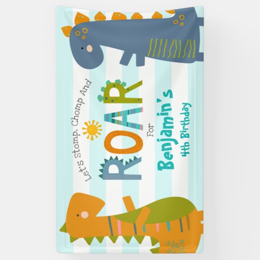 Niedlich Blue Dinosaurier Stomp Chomp Roar Boy Geb Banner (Vertikal)