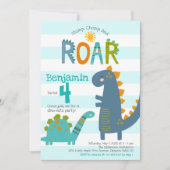 Niedlich Blue Dinosaurier Stomp Chomp Roar Boy Geb Einladung (Vorderseite)