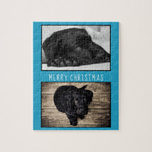 Niedlich Blue Dog Welpe 2 Foto Collage Weihnachten Puzzle