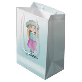 Niedlich Blue Doll Happy Birthday Watercolor Mittlere Geschenktüte