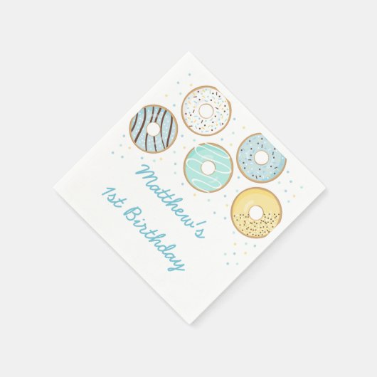 Niedlich Blue Donut Birthday Serviette (Ecke)