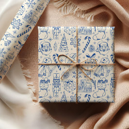 Niedlich Blue Doodle Weihnachtswrapping Paper Geschenkpapier