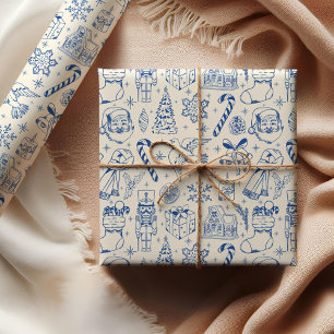 Niedlich Blue Doodle Weihnachtswrapping Paper Geschenkpapier