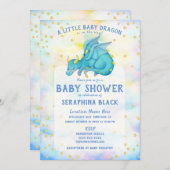 Niedlich Blue Dragon Baby Dusche Einladung (Vorne/Hinten)