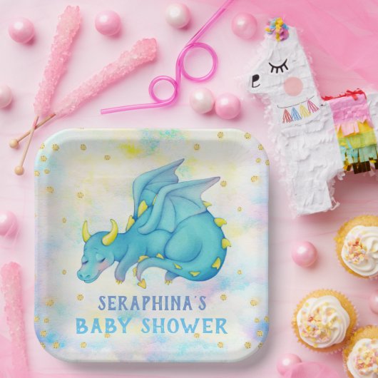 Niedlich Blue Dragon Boys Baby Shower Paper Plate Pappteller (Party)