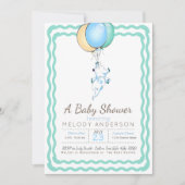 Niedlich Blue Elephant and Balloons Baby Shower Einladung (Vorderseite)