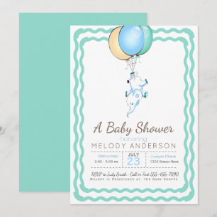 Niedlich Blue Elephant and Balloons Baby Shower Einladung