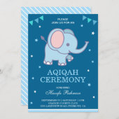 Niedlich Blue Elephant Baby Boy Aqiqah Einladung (Vorne/Hinten)