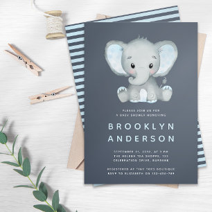 Niedlich Blue Elephant Baby Dusche Einladung