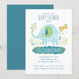 Niedlich Blue Elephant Baby Dusche Einladung